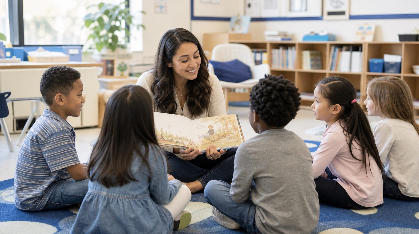 Elementary students reading together during small-group literacy instruction.